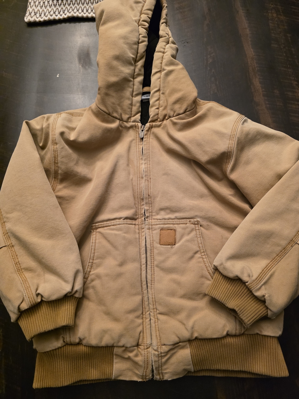Carhartt Quilted Hooded Zip-Up Jacket in Tan-Boys size Medium (10-12)